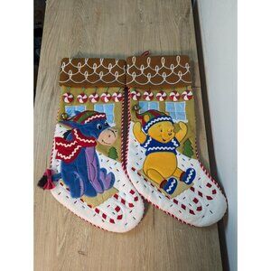 Lot Of 2 Disney Pooh EEYORE Gingerbread Christmas Stocking Sled 20" Candy Plush